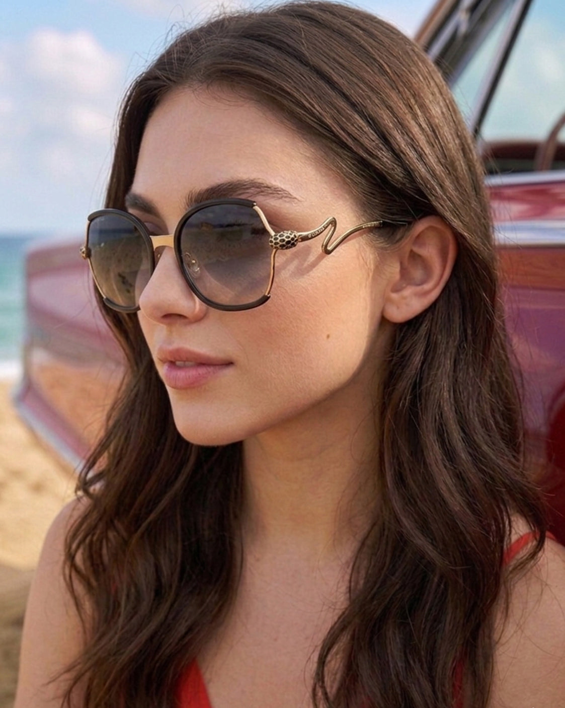 B V L G A R I  Serpenti Butterfly Sunglasses - Black Tortoise & Gold Hardware