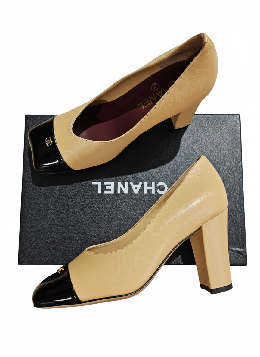 C.H.A.N.E.L  Lambskin & Patent Calfskin Beige & Black
