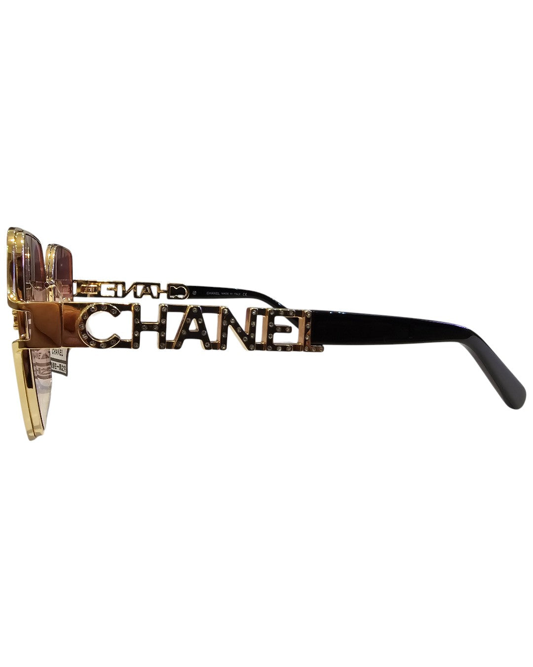 C H A N E L Square Sunglasses – Gold & Pink Gradient with Crystal Logo Detailing